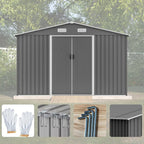 10X8 FT Outdoor Storage Shed W/Lockable Sliding Doors,Metal Shed W/Sloped Roof & Air Vents,All Weather Garden Tool House for Backyard Patio Lawn,Gray