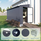 MUPATER 4×10 FT Storage Shed for Outdoor,Lean-to Shed Kit with Thickened Galvanized Steel, Metal Tools Shed with Lockable Door and Air Vents for Patio Garden, Grey
