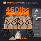 220L Collapsible Wagon Cart Foldable, 460lbs Load Capacity Heavy Duty Folding Beach Wagons with Big All-Terrain Wheels, Utility Carts for Groceries, Camping, Sports - Grey&Purple