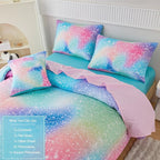 PERFEMET Full Size Comforter Sets for Kids Girls 6 Pieces Pink Green Ombre Rainbow Bedding Set Colorful Tie Dye Glitter Teen Girls Bed in A Bag