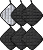 Joyhalo 6 Pack Pot Holders for Kitchen Clearance | Cotton Oven Holder with Great Heat Resistance, Potholders Sets for Kitchen, Countertops, Hot Pots and Pans, Black