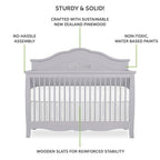 SweetPea Baby Rose 4-in-1 Convertible Crib in Silver Shimmer, Baby Crib with Spindles, Greenguard Gold Certified, Easy Assembly, Sustainable New Zealand Pinewood