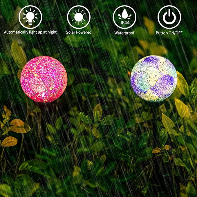 VCUTEKA Solar Garden Decorative Lights Outdoor, Mosaic Solar Light Waterproof LED Pathway Stake Light for Landscape Patio Yard Deck Walkway Decoration, 2 Pack