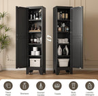67" Tall Narrow Bathroom Metal Storage Cabinet with 4 Adjustable Shelves, Freestanding 5 Tier Slim Pantry Storage Cabinet for Small Space, Black