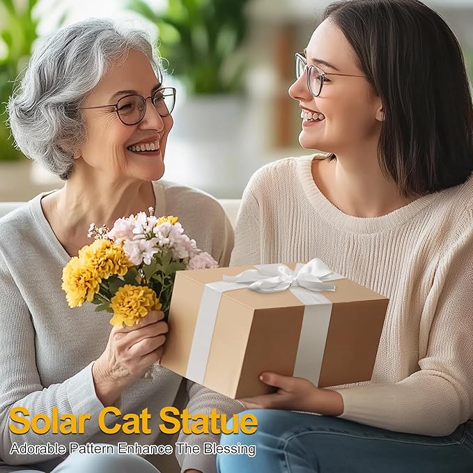 Solar Garden Decor Outdoor Statues Cat - Lawn Decor Statue for Patio, Balcony, Yard Ornament - Unique Gifts for Housewarming, Birthday, Christmas (Yellow)