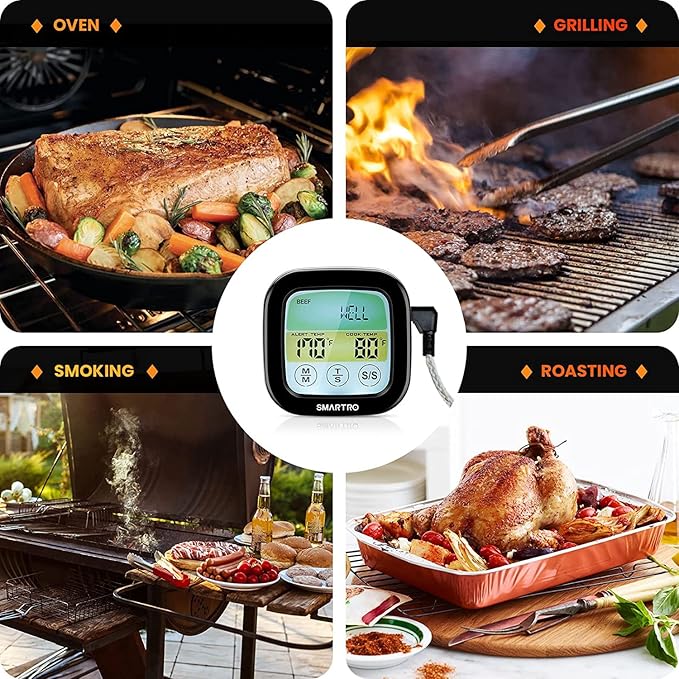 SMARTRO ST59 Digital Meat Thermometer for Oven BBQ Grill Kitchen Food Cooking with 1 Probe and Timer, LCD