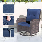 Kullavik 10PCS Outdoor Patio Furniture Set,PE Wicker Rattan Sectional Sofa Patio Conversation Sets with 43" 55000BTU Gas Propane Fire Pit Table,Swivel Rocking Chairs Set,Dark Blue