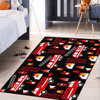 Car Play Rug Fire Fighting Truck Area Rug Car Rug Play Mat Kids Rugs for Playroomcar Rug for Boys Room Carpet Floor Mat for Bedroom Living Room,Black 4'×5'
