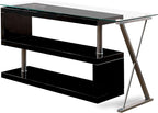 Furniture of America Lilliana S-Shaped Glass-Top Office Desk, Black