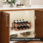 Wine Rack，Bamboo Wine Storage Cabinet Shelf，Countertop Wine Shelf- Freestanding Wine Holder for Kitchen & Pantry (Brown, 2-Tier)