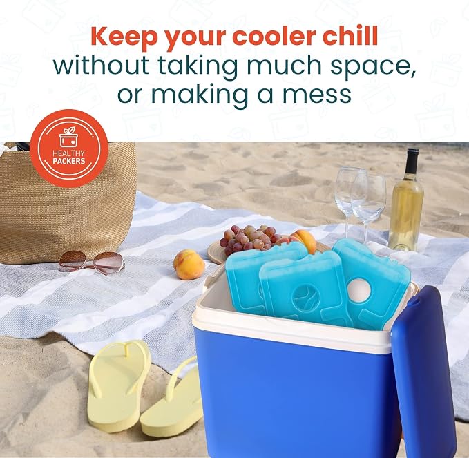 Healthy Packers Ice Packs for Lunch Boxes & Coolers - Freezer Packs - Original Cool Pack | Cooler Accessories for Beach, Camping & Fishing | Slim & Long-Lasting Reusable Ice Pack for Cooler