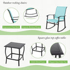 Shintenchi 3 Piece Rocking Bistro Set, Outdoor Furniture with Rocker Chairs and Glass coffee table set of 3, Balcony, Porch Furniture for Small Space, Blue