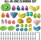 Rock Climbing Holds for Kids, 32 PCS Rock Wall Holds with Hardware, Indoor Outdoor Climbing Grips for Backyard Playset & Home Wall, Easy Install, Pastel Colors