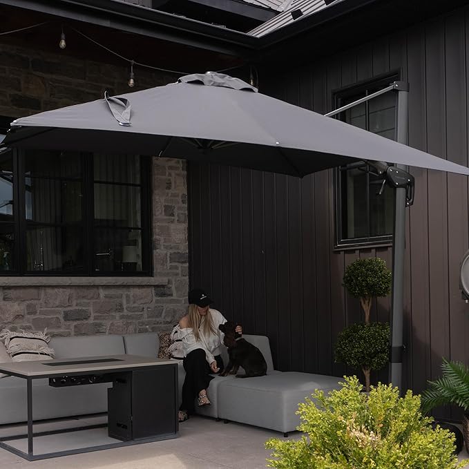 PURPLE LEAF 8' X 8' Left-right Tilting Patio Umbrella Outdoor Cantilever Swivel Square Umbrella Aluminum Offset Umbrella with 360-degree Rotation for Garden Deck Pool Patio Grey