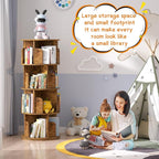Rotating Bookshelf, Corner Bookshelf, 360 Display Wood Spinning Bookcase Storage Rack, Floor Standing Revolving Bookcase Narrow Book Shelf Organizer for Small Space, Bedroom, Rustic Brown