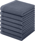Homaxy 100% Cotton Waffle Weave Kitchen Dish Cloths, 7-Pack, Dark Grey | 12 x 12 Inches, Ultra Soft Absorbent Dish Towels, Quick Drying Dish Rags with Hanging Loop