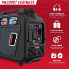 A-iPower 4300-Watt Dual Fuel Portable Inverter Generator, RV Ready Lightweight w/CO Sensor for Backup Home Use, Tailgating & Camping, CARB Compliant (SUA4300iD)
