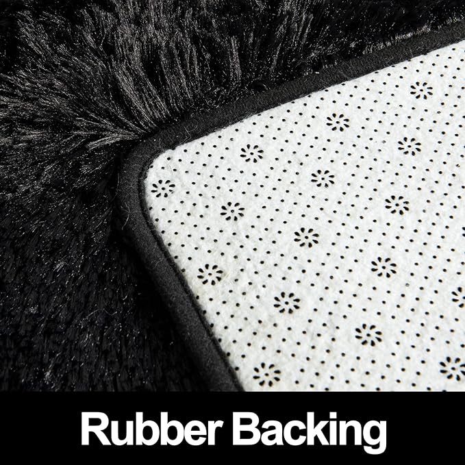 Super Soft Fluffy Shaggy Rugs 5x8 Feet for Living Room Bedroom, Fuzzy Plush Area Rugs for Girls Kids Room Nursery Home Decor, Furry Dorm Rug Cute Non-Slip Indoor Floor Carpet, Black