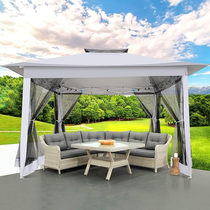 COBIZI 12x12 Pop up Gazebo on Clearance with Mosquito Netting,carpas para Patio Deals,Outdoor Canopy Tent with Portable Carrying Bag, Patio Gazebo for Garden Backyard, Lawn & Beach,Grey