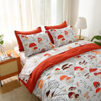 Mushroom Comforter Set Twin Size for Boys Girls Kids Teens 7 Piece Butterfly Flower Bedding Set Bed in a Bag (1 Comforter, 1 Flat Sheet, 1 Fitted Sheet, 2 Pillow Shams, 2 Pillowcases)