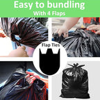 30-33 Gallon 1.1 Mil Heavy Duty Trash Bags 60 Count with 4 Innovative Flap Ties | Compatible with Rubbermaid Brute & Winco & Behrens 30-33 Gallon Round Trash Can | Tear & Leak Resistant Black