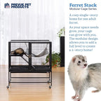 Prevue Pet Products Ferret Stack One Story Ferret Home - Portable Stand, Escape Proof Lock, Includes Hammock & Ramp, Expandable Add-On Cage Stacking System with Wheels - Black