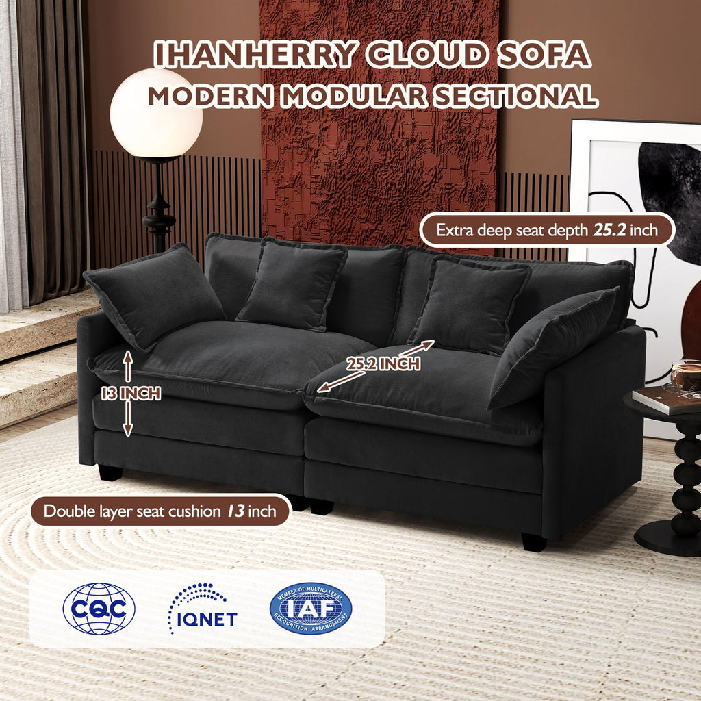 Ihanherry 111.4" L Shaped Modern Sofa Modular Sectional Cloud Couch with Ottoman, 4-Seat Chenille Deep Seat Sofa with Pillow for Living Room, Bedroom and Apartment, Beige