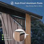 SUNJOY Kingston 10' x 10' Hardtop Gazebo with Galvanized Steel Double Roof, Curtain and Netting, Woodgrain Finish Aluminum Posts Permanent Pavilion Gazebo for Garden, Patio, Deck, Lawn