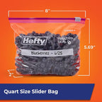 Hefty Slider Storage Bags, Quart Size, 78 Count | Bulk Pack, Quart Storage Bags for Food, Snacks, Toiletries, and More, Writable Label, Stand and Fill, Secure Slider Closure