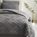 EMME Queen Comforter Set - 7 Pcs Dark Grey Boho Bedding Sets, Full Size Tufted Comforter with Sheets, Shabby Chic Embroidery Queen Bed Set Fluffy Bed Bag for All Season(90"X90")