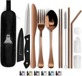 Taplord Portable Travel Silverware Set With Case, Includes 10 Pcs of Travel Utensils With Case, Stainless Steel Flatware Set For Camping, Lightweight (Rose Gold)