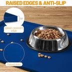 Hubulk Dog Feeding Mat,100% Waterproof BPA Free Silicone Pet Food and Water Bowl Placemat,Dishwasher, High Raised Edge to Prevent Spills,Nonslip Tray to Stop Messes on Floor (24"x16"x0.5", Navy)
