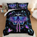 HOSIMA Butterfly Comforter Set with 2 Pillowcases,Moon Starry Sky Galaxy Comforter Butterfly Room Decor Aesthetics,Blue Heart -Shaped Bubble King Size Comforter Set for Adults Kids Black Comforter.