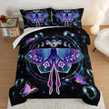 HOSIMA Butterfly Comforter Set with 2 Pillowcases,Moon Starry Sky Galaxy Comforter Butterfly Room Decor Aesthetics,Blue Heart -Shaped Bubble Twin Bed in A Bag Sets for Adults Kids Black Comforter.