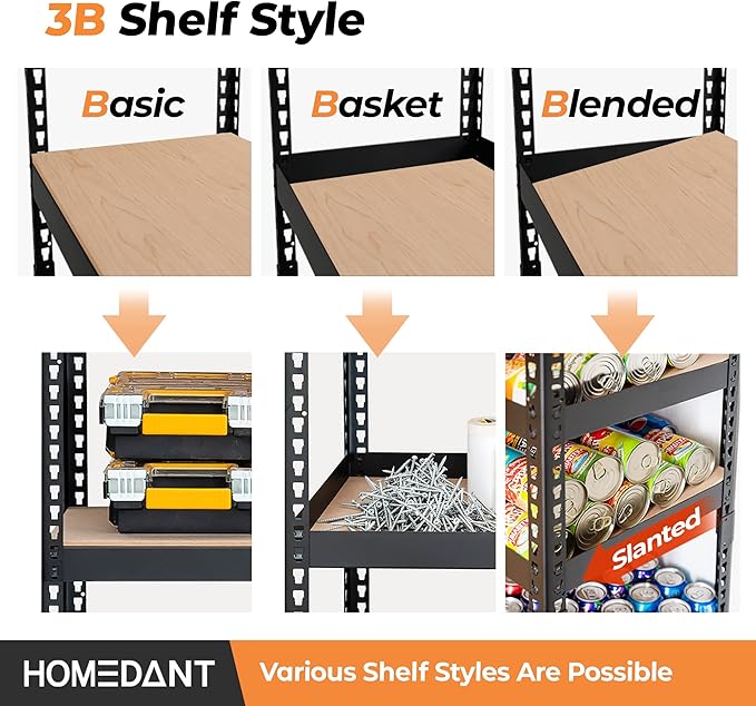 HOMEDANT 5 Tier Storage Shelves Adjustable Laminated Boltless Garage Metal Shelving Unit Heavy Duty Utility Rack Shelf Warehouse Pantry Closet Kitchen 35.9" W x 16.2" D x 71.3" H 3Pack