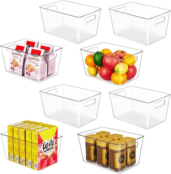 YIHONG Clear Plastic Storage Bins, 8 Pack Pantry Organizer Bins with Handle for Kitchen, Freezer,Cabinet,Closet Organization and Storage
