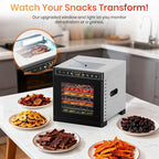 8-Tray Food Dehydrator, 400W, Stainless Steel, 195°F & 24H Time Control | Visible Window Built-in Lighting Stainless Steel