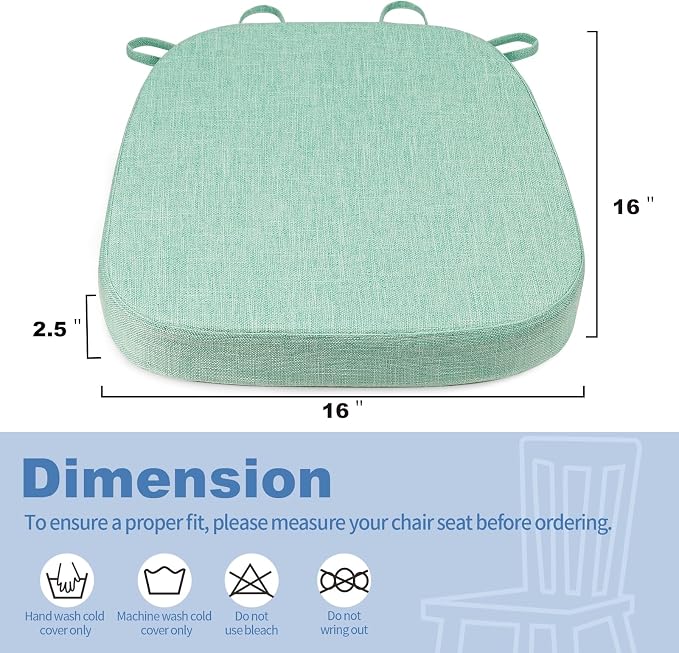 BUYUE Thickened 2.5" Dining Chair Cushions Set of 4, U-Shape High Density Foam Comfortable Chair Pads for Kitchen, Slip Resistant Indoor Seat Cushions (4 PCS, Light Green)