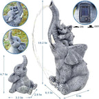 FORUP Garden Elephant Statue, Solar Elephant Statues for Garden Decor, Elephant Figurine with Solar Watering Lights, Elephant Outdoor Sculptures for Outside Porch Patio Balcony Front Yard