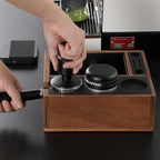 Walnut Espresso Knock Box and Tamping Station, Coffee Organizer Box Fit for 58mm Espresso Tamper Distributor Portafilter Holder & Puck Screen Multi Accessory Storage