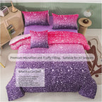 RYNGHIPY 6Pcs Twin Gradient Pink Purple Glitter Comforter Sets for Teens Girls Kids, Colorful Rainbow Glitter Themed Bedding Set