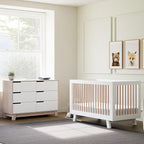 Babyletto Hudson 3-in-1 Convertible Crib with Toddler Bed Conversion Kit in White and Washed Natural, Greenguard Gold Certified