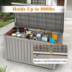 180 Gallon Outdoor Storage Box, Waterproof Deck Box with Handles and Lockable Lid, Resin Patio Storage Box with Hydraulic Rods for Garden Tools, Cushions, Grey