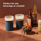 Rabbit Freezable Beer Glass Set of 2 with Cooling Gel Packs and Silicone Sleeves - Slate, Insulated Freezer Beer Glasses That Keep Beer Cold for Hours