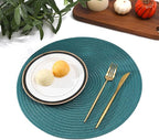SHACOS Round Placemats Set of 4 Woven Braided Table Placemats 15 inch Circle Place Mats Washable Non Slip Table Mats for Home Wedding Party, Teal Green