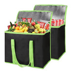 2-Pack Insulated Reusable Grocery Shopping Bag, X-Large, Black-Green | Insulated Food Delivery Bag, Commercial Catering Food Warmer, Tote Cooler Bag, Heavy Duty, Thermal/Frozen Food Storage Picnic