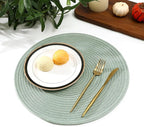 SHACOS Round Placemats Set of 8 Washable 15 inch Round Table Mats Cotton Polyester Woven Braided Place Mats for Dining Table Wedding Party Decor, Sage Green