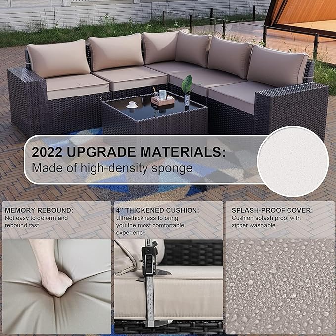 Kullavik 12PCS Outdoor Patio Furniture Set PE Wicker Rattan Sectional Sofa Patio Conversation Sets,Sand