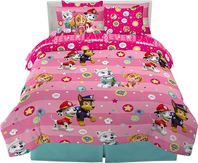 Paw Patrol Girls Kids Bedding Super Soft Comforter And Sheet Set With Sham, 7 Piece Full Size, (Official) Nickelodeon Product By Franco