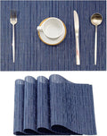 Leetaltree Blue Placemats Set of 4 - Heat Resistant Non-Slip Place mats for Dining Table, Washable Durable PVC Vinyl Woven Table Mats（Blue, 4）